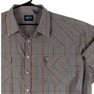 Falcon Bay Vintage Western Shirt Men's 4XL Tan Plaid Pearl Snap Rockabilly Rodeo